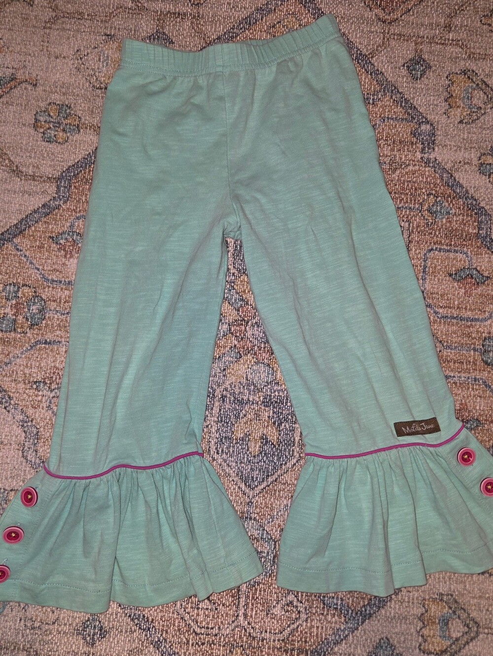 Matilda Jane Mint Pants with Pink Trim and Buttons, Size 4